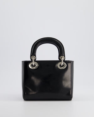 Christian Dior Vintage Smooth Black Leather Mini Lady Dior Bag with Silver Hardware