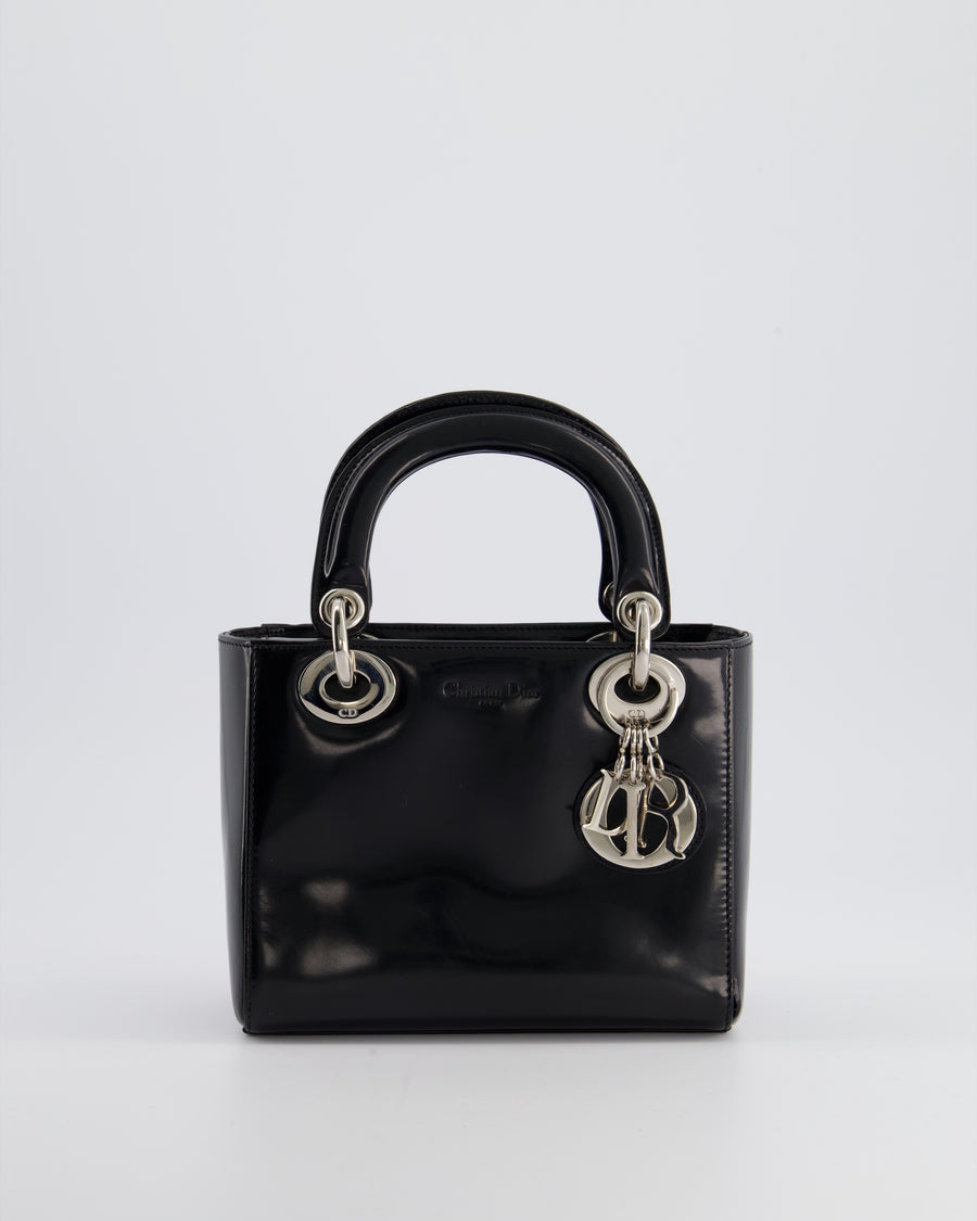 Christian Dior Vintage Smooth Black Leather Mini Lady Dior Bag with Silver Hardware