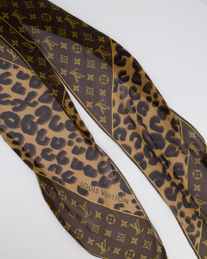 Lous Vuitton Brown Monogram and Leopard Print Silk Chiffon Scarf