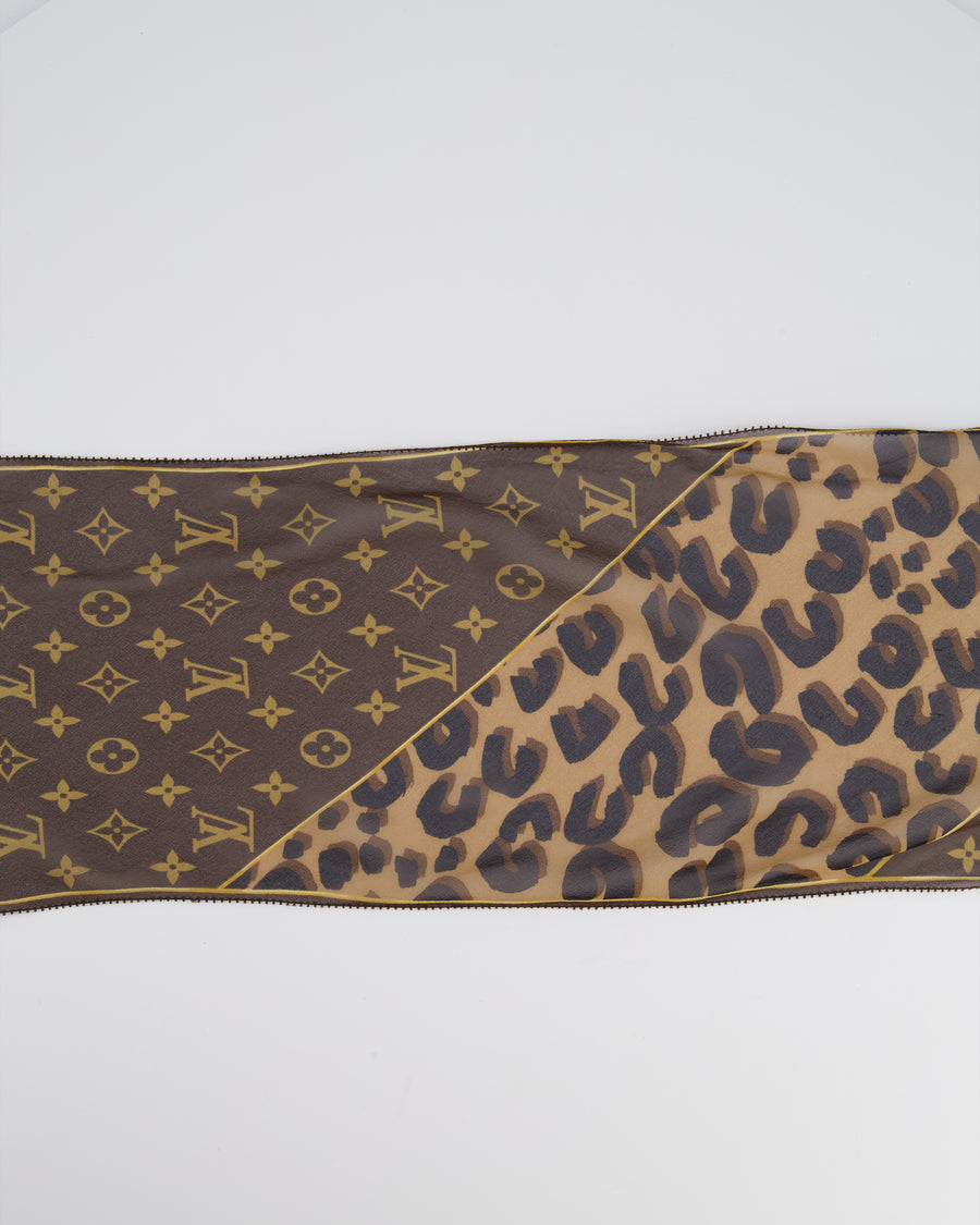 Lous Vuitton Brown Monogram and Leopard Print Silk Chiffon Scarf