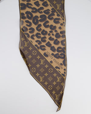 Lous Vuitton Brown Monogram and Leopard Print Silk Chiffon Scarf