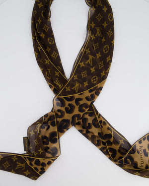 Lous Vuitton Brown Monogram and Leopard Print Silk Chiffon Scarf