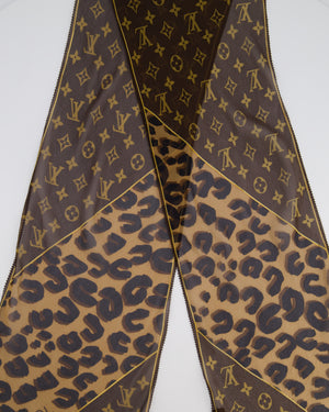 Lous Vuitton Brown Monogram and Leopard Print Silk Chiffon Scarf