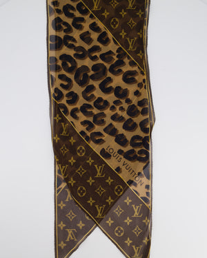 Lous Vuitton Brown Monogram and Leopard Print Silk Chiffon Scarf