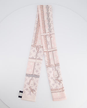 Louis Vuitton Light Pink & Grey Chain and Monogram Printed Silk Twilly Scarf