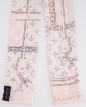 Louis Vuitton Light Pink & Grey Chain and Monogram Printed Silk Twilly Scarf