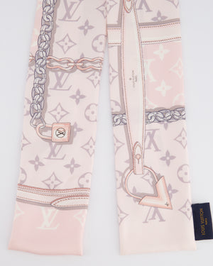 Louis Vuitton Light Pink & Grey Chain and Monogram Printed Silk Twilly Scarf