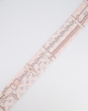 Louis Vuitton Light Pink & Grey Chain and Monogram Printed Silk Twilly Scarf