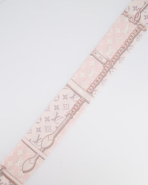 Louis Vuitton Light Pink & Grey Chain and Monogram Printed Silk Twilly Scarf