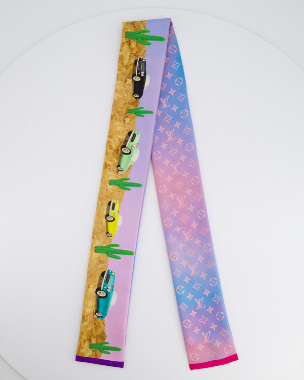 Louis Vuitton Multicolour Car Printed Twilly Scarf With Ombre Monogram Detail