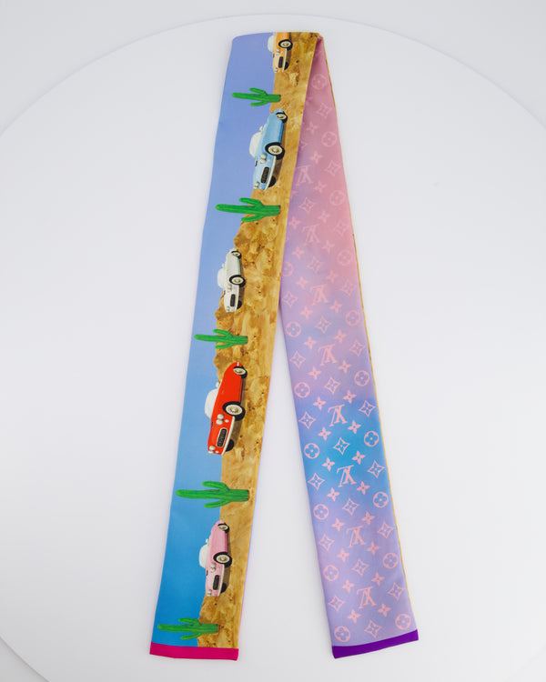 Louis Vuitton Multicolour Car Printed Twilly Scarf With Ombre Monogram Detail