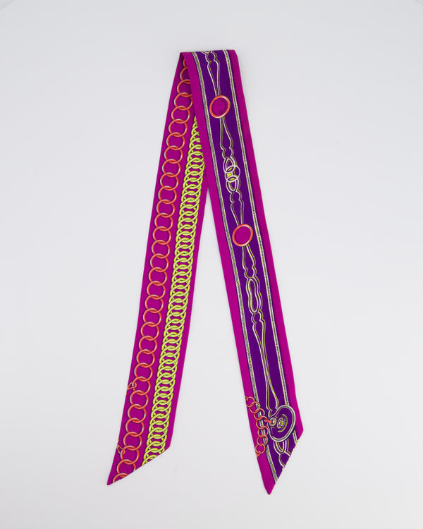 Hermès Purple Chain Print Silk Twilly Scarf