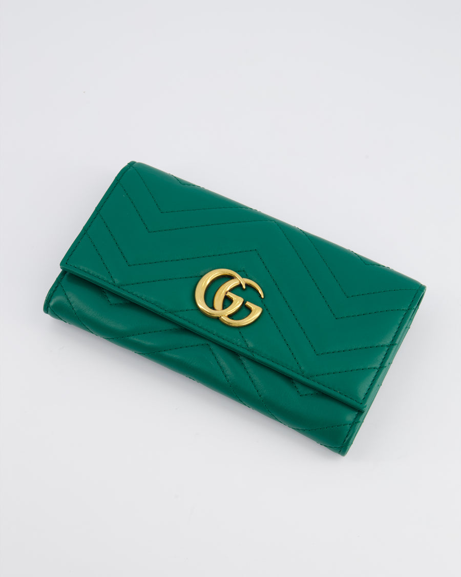 Gucci Green GG Marmont Wallet With Gold Hardware