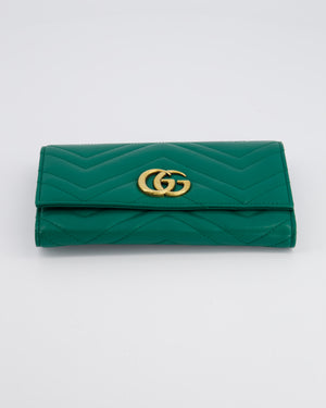 Gucci Green GG Marmont Wallet With Gold Hardware