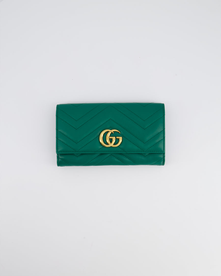 Gucci Green GG Marmont Wallet With Gold Hardware