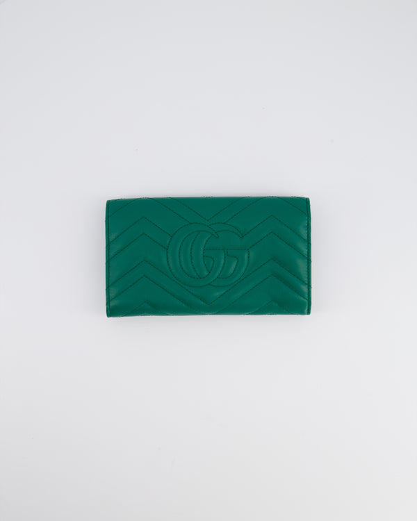 Gucci Green GG Marmont Wallet With Gold Hardware