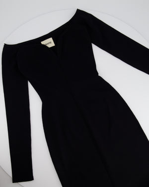 Khaite Black Stretch-Knit Long Sleeve Maxi Dress With Sweetheart Neckline Size XS (UK 6)