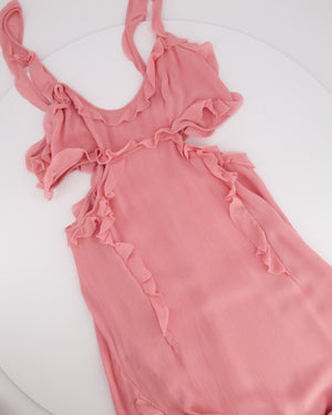 Acne Studios Pink Crinkled Chiffon Mini Dress With Cut Out & Frill Detail FR 38 (UK 10)