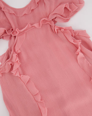 Acne Studios Pink Crinkled Chiffon Mini Dress With Cut Out & Frill Detail FR 38 (UK 10)