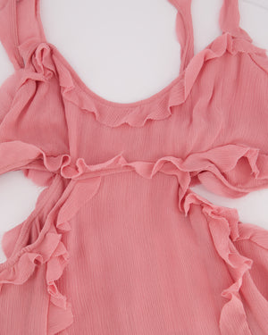 Acne Studios Pink Crinkled Chiffon Mini Dress With Cut Out & Frill Detail FR 38 (UK 10)