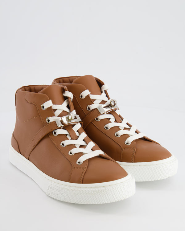 Hermès Brown Daydream Leather Trainers with Palladium Kelly Buckle Details Size EU 37 RRP £1,160