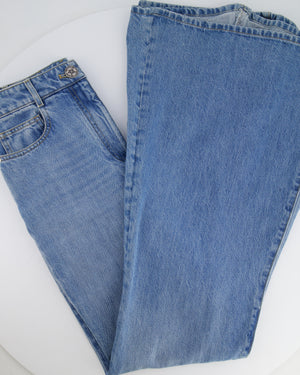 Chanel Blue Flared Jeans with Crystal CC Logo Detail Size FR 34 (UK 6)