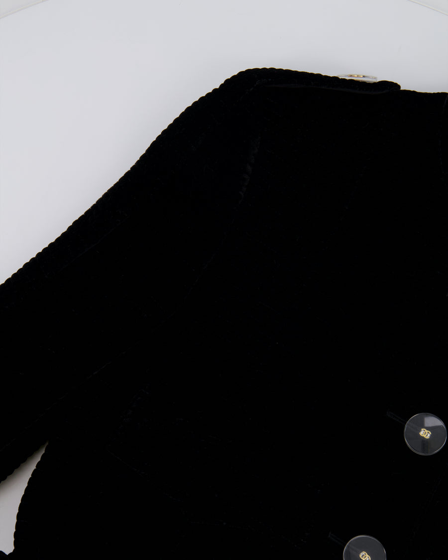 Chanel Black Velvet Belted Coat with Perspex CC Button Details Size FR 34 (UK 6)