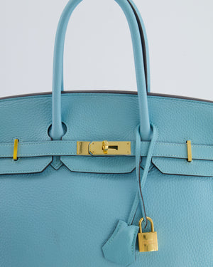 Hermès Birkin 35cm Bag in Bleu Atoll Clemence Leather with Gold Hardware