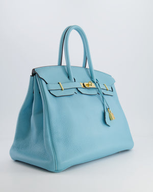 Hermès Birkin 35cm Bag in Bleu Atoll Clemence Leather with Gold Hardware