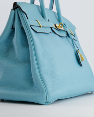 Hermès Birkin 35cm Bag in Bleu Atoll Clemence Leather with Gold Hardware