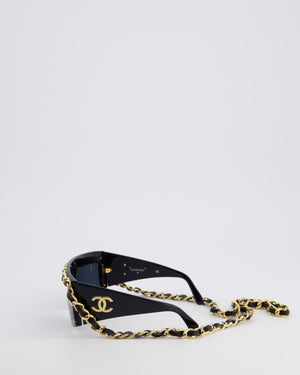 Chanel Vintage Black Chain Sunglasses with Gold Hardware