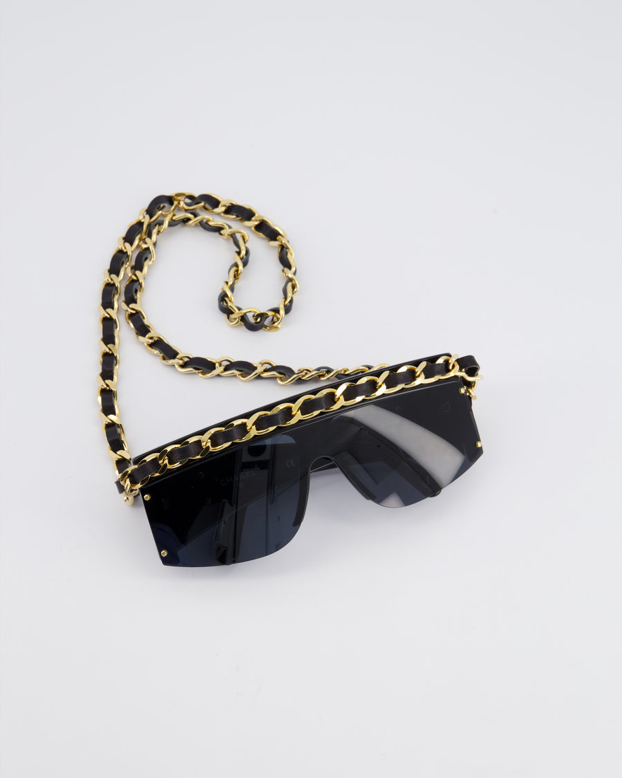 Chanel Vintage Black Chain Sunglasses with Gold Hardware