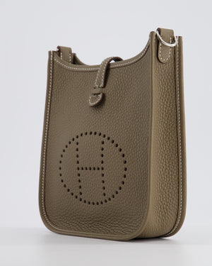 *HOT* Hermès Mini Evelyne Bag in Etoupe Clemence Leather with Palladium Hardware