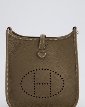 *HOT* Hermès Mini Evelyne Bag in Etoupe Clemence Leather with Palladium Hardware