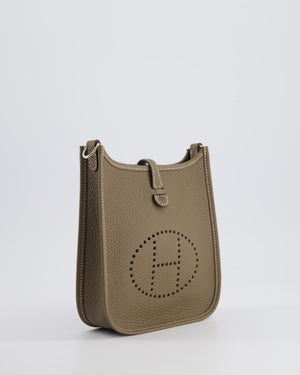 *HOT* Hermès Mini Evelyne Bag in Etoupe Clemence Leather with Palladium Hardware