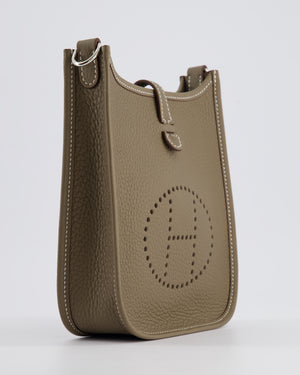 *HOT* Hermès Mini Evelyne Bag in Etoupe Clemence Leather with Palladium Hardware