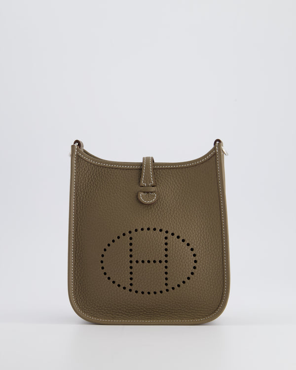 *HOT* Hermès Mini Evelyne Bag in Etoupe Clemence Leather with Palladium Hardware