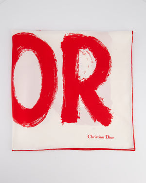 Christian Dior Ivory & Red Miss Dior Silk Scarf 65cm x 65cm