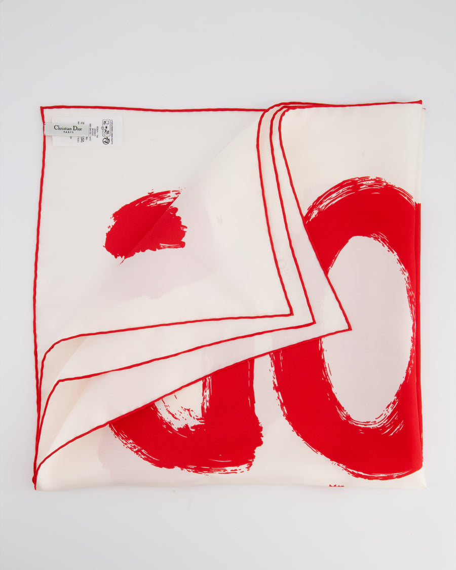 Christian Dior Ivory & Red Miss Dior Silk Scarf 65cm x 65cm