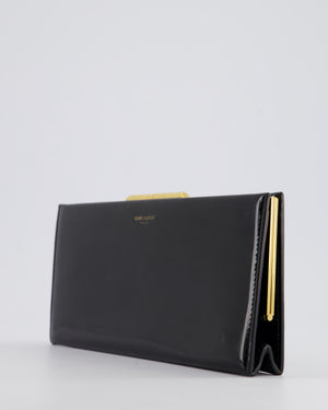 Saint Laurent Black Midnight Clutch in Patent Leather with Gold Hardware