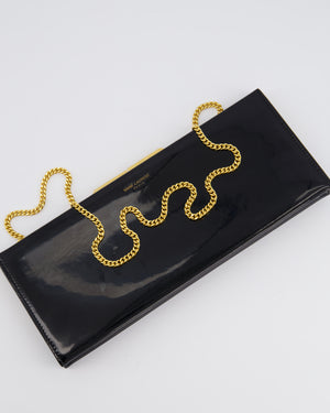 Saint Laurent Black Midnight Clutch in Patent Leather with Gold Hardware