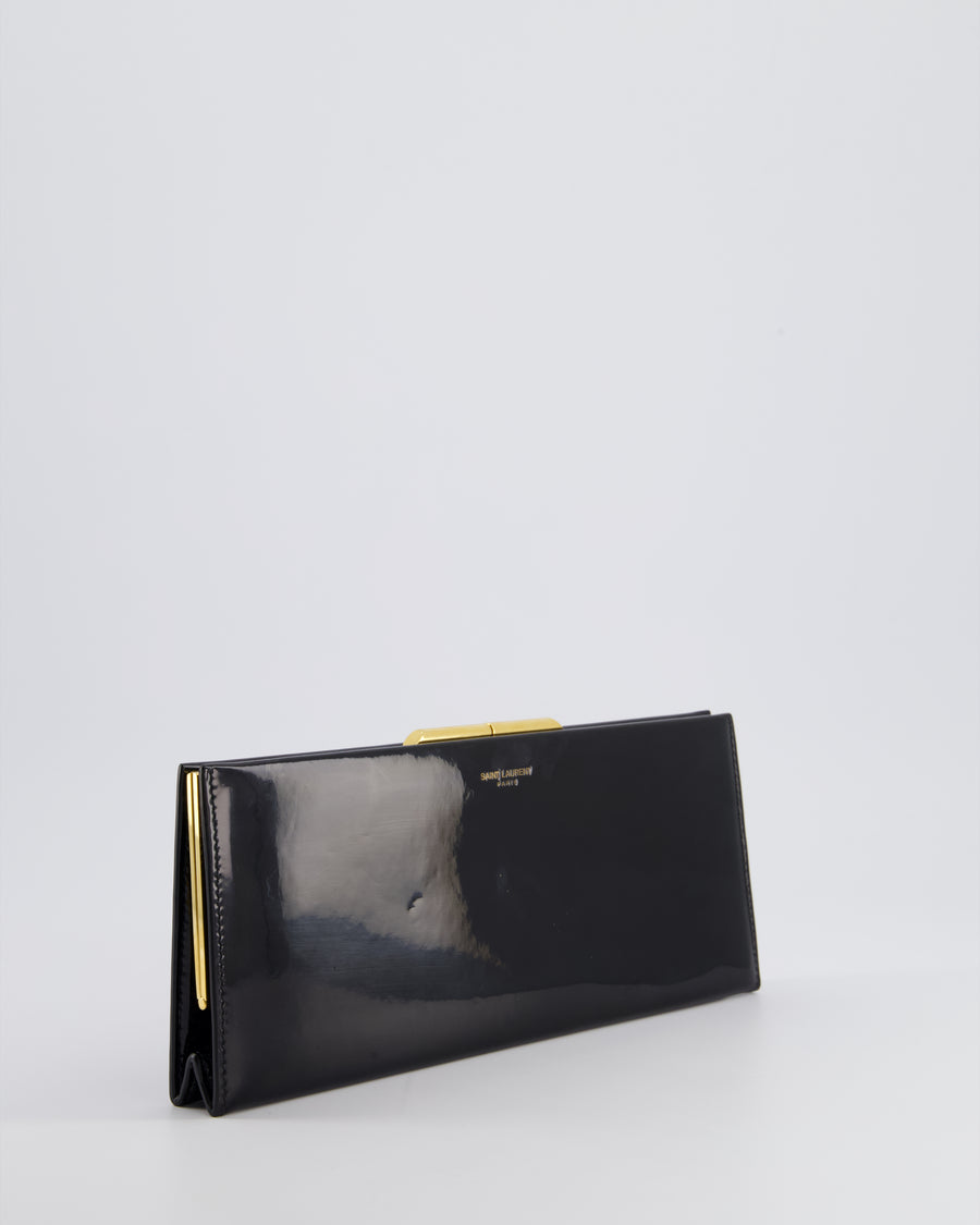 Saint Laurent Black Midnight Clutch in Patent Leather with Gold Hardware