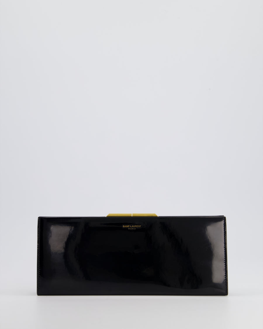 Saint Laurent Black Midnight Clutch in Patent Leather with Gold Hardware