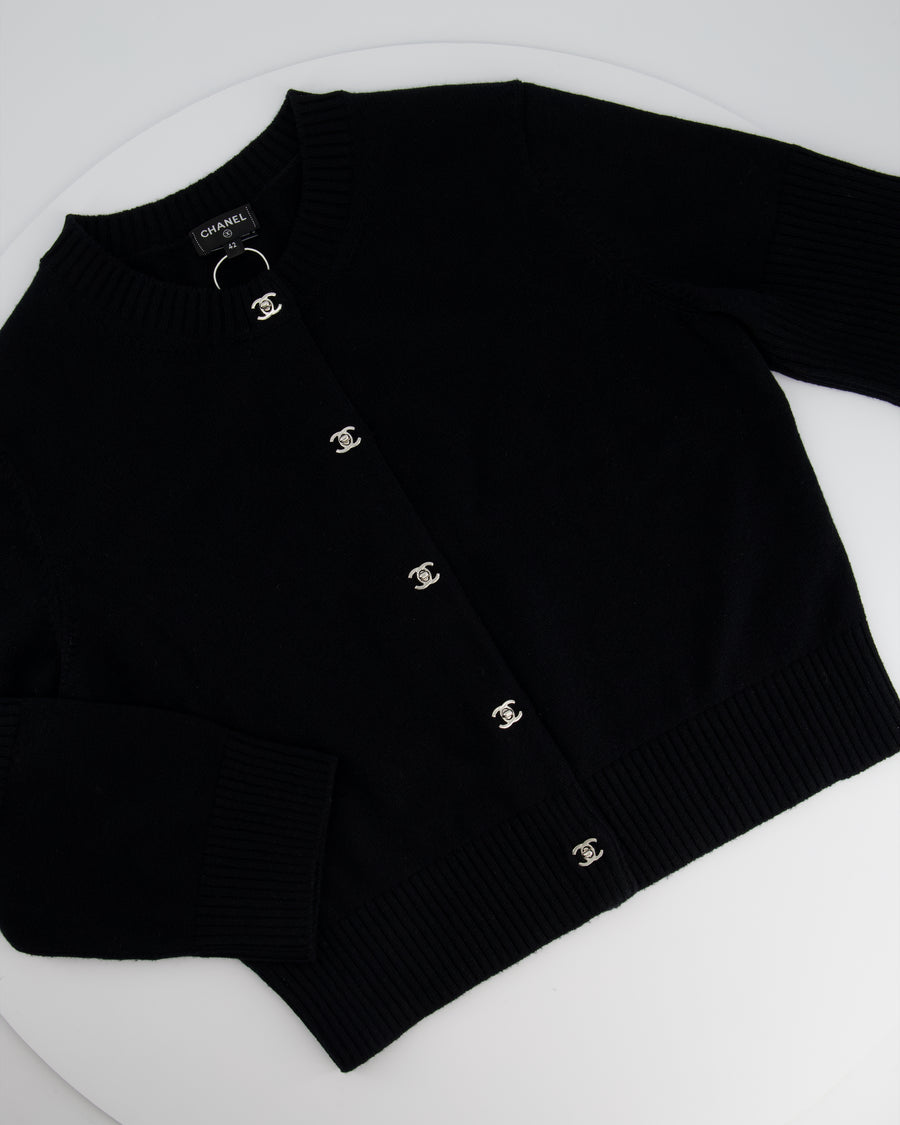 Chanel Black Round Neck CC Turn Lock Cashmere Cardigan Size FR 42 (UK 14)