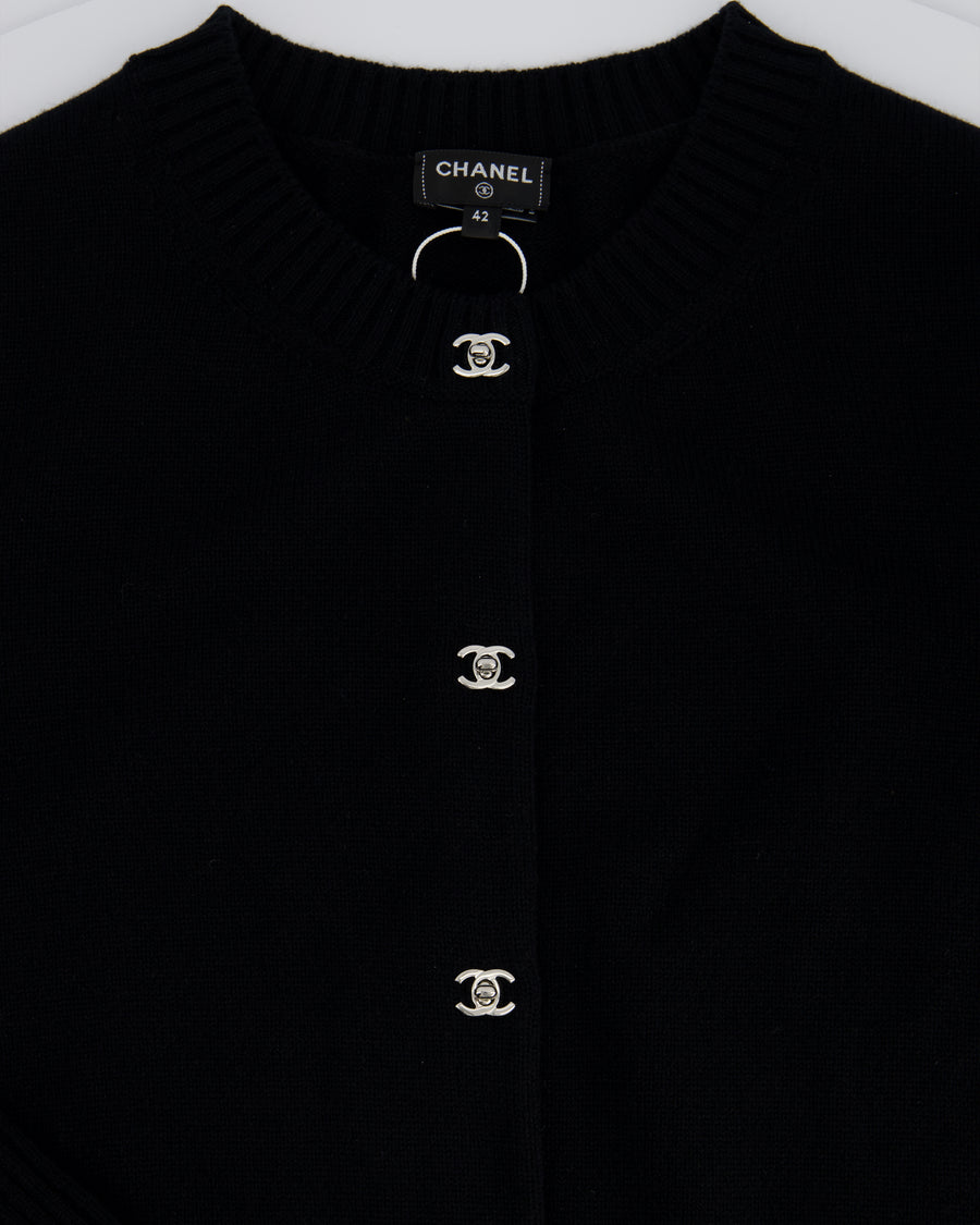 Chanel Black Round Neck CC Turn Lock Cashmere Cardigan Size FR 42 (UK 14)