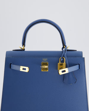 Hermès Kelly Sellier 25cm Bag in Bleu Brighton Epsom Leather with Gold Hardware