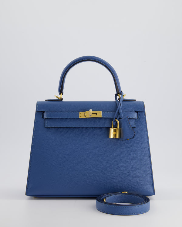 Hermès Kelly Sellier 25cm Bag in Bleu Brighton Epsom Leather with Gold Hardware