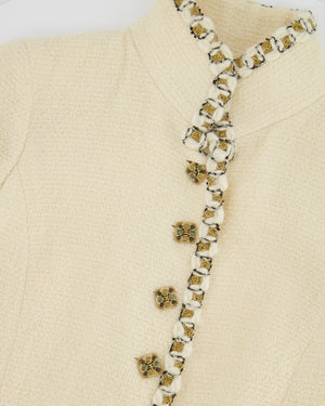 Chanel 2011 Paris-Byzance Cream, Gold and Black Tweed Jacket with Embellished CC Button Details Size FR 36 (UK 8)