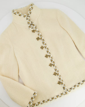 Chanel 2011 Paris-Byzance Cream, Gold and Black Tweed Jacket with Embellished CC Button Details Size FR 36 (UK 8)