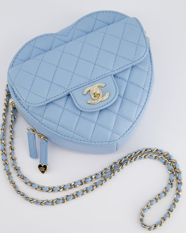 Chanel Baby Blue Medium Heart Bag in Lambskin Leather with Champagne Gold Hardware